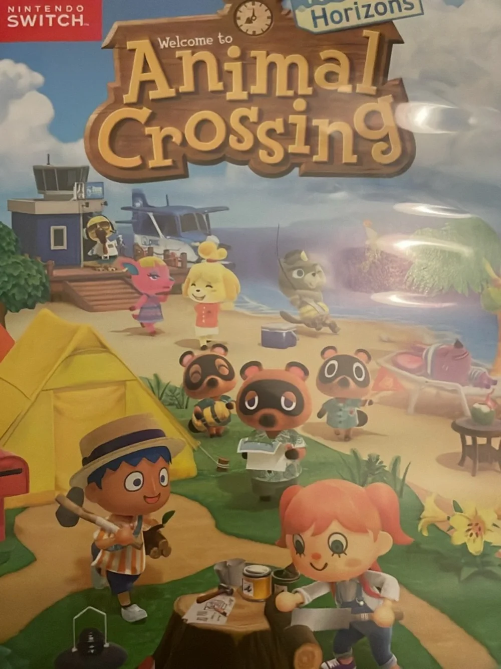 Nintendo Animal Crossing game cover — blue, green, yellow, pink
